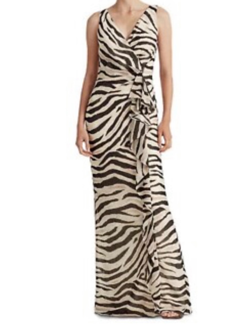 Lauren Ralph Lauren Cream and Black/Brown Zebra Wedding Guest Maxi Dress